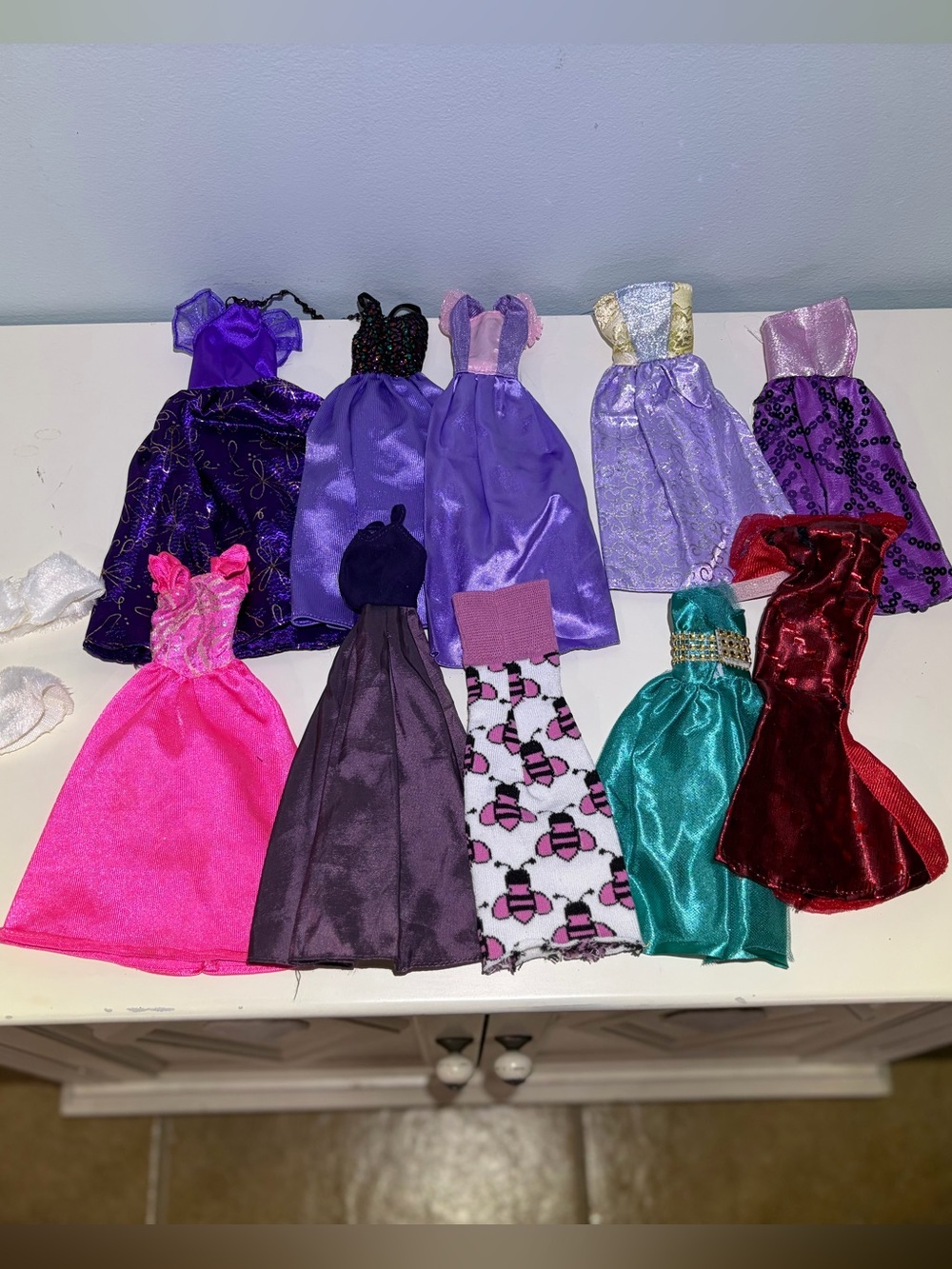 Lot of 10 Vintage Barbie Gowns & 2 Faux Fur Stoles for Barbie Lovers!